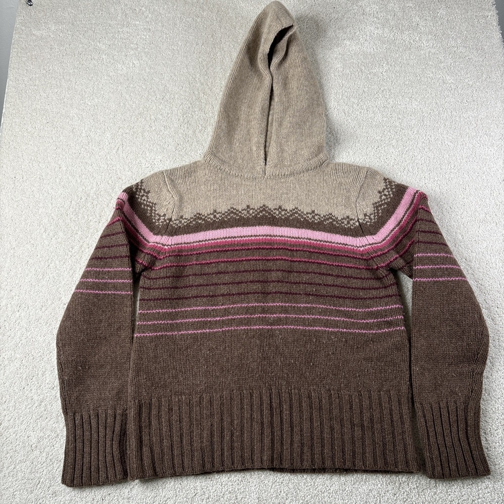 Old Navy Sweater Women's XL Brown Pink Long Sleeve Lambswool Striped Hooded‎